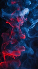 Fototapeta premium Red and blue smoke creating abstract shapes on black background