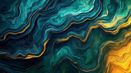 Obraz premium Abstract Swirling Layers in Teal and Gold, Abstract Art, Digital Art, Abstract Background