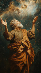 Obraz premium Anaxagoras explaining cosmos with sense of wonder and awe