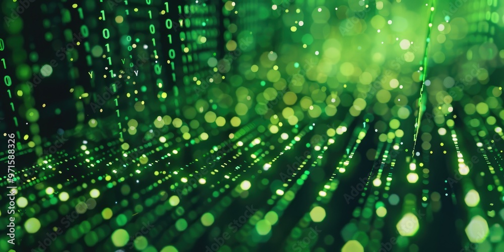 Wall mural green digital lines showing binary code in futuristic abstract background