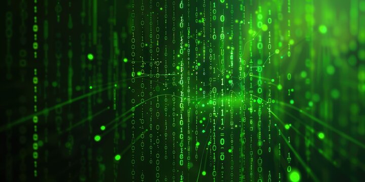 Green binary code abstract technology background with lines and digits