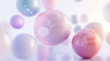 Abstract pastel colored bubbles floating in white space