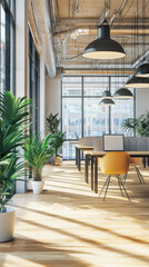 Fototapeta premium Bright modern office with open floor plans and creative design elements