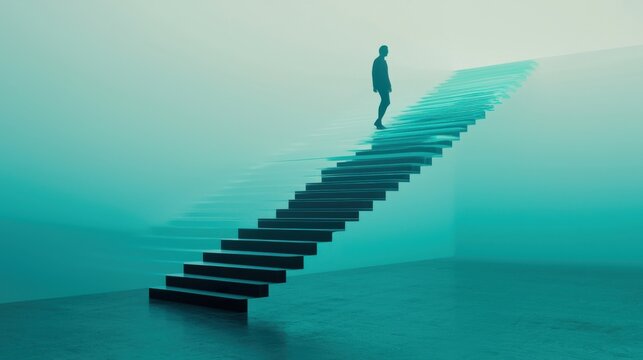 Unstable Staircase: A staircase made of floating, translucent steps, some of which are missing or fading into nothingness