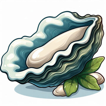 oyster shell open, blue, white, green clip art preview
