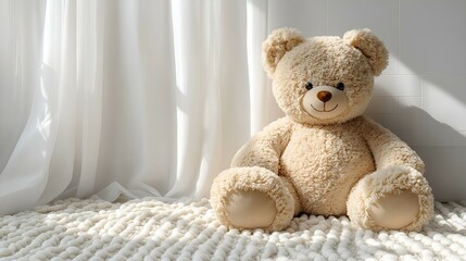 Obraz premium a teddy bear sitting on a blanket. 