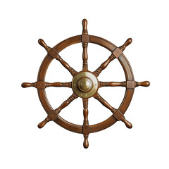 Classic ship's wheel with brass details isolated on transparent background for nautical decor enthusiasts