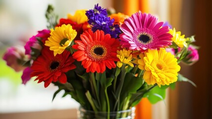 Vibrant Bouquet of Gerbera Daisies in a Glass Vase
