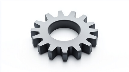 A silver gear on a white background