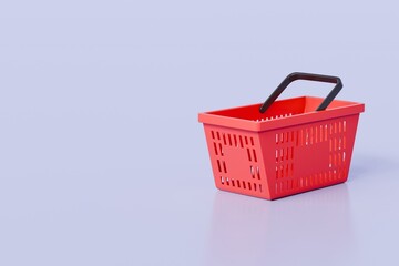 Fototapeta premium 3D Red Shopping basket icon isolated on purple background. Online Shopping Concept, E-Commerce logistic delivery Concept. Minimal Empty red shopping basket plastic icon creative design. 3d render.
