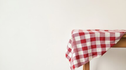 Obraz premium Checkered Tablecloth on Wooden Table.