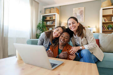 Diverse Friends Engage in Virtual Connection at Home