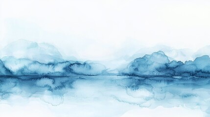 Fototapeta premium Abstract Watercolor Mountainscape with Blue Hues, Watercolor Landscape, Abstract Art, Nature Art