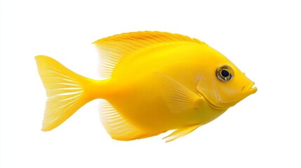 A captivating image of a bright yellow fish, showcasing its vibrant scales and sleek body, isolated against a crisp white background. This image symbolizes life, beauty, and the underwater world.