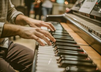 Fototapeta premium closeup of the hands of a person playing the piano