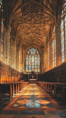 Obraz premium Stunning interior of Kings College Chapel in Cambridge, showcasing grand architecture and stained glass