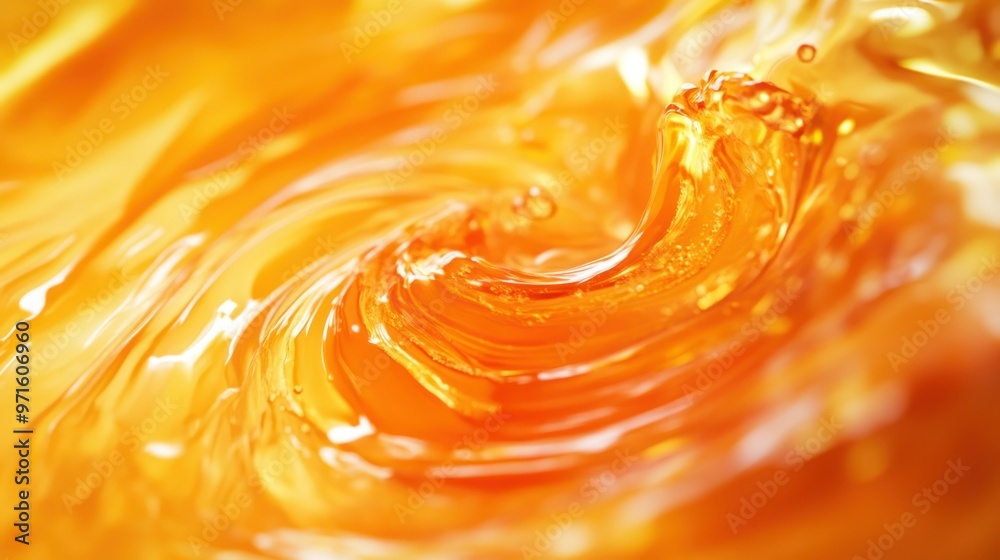 Poster A swirling, vibrant orange liquid creating dynamic patterns and textures.