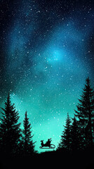Fototapeta premium Magical Christmas night sky with stars and northern lights creates serene atmosphere
