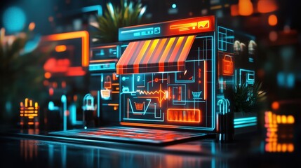 Cyberpunk Storefront: Digital Retail in a Neon City