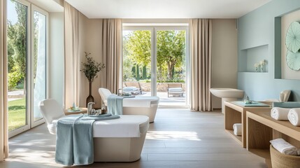 Fototapeta premium Relaxing Spa Room with Garden View