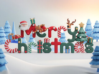 Merry Christmas with Red Text and Decorated Tree