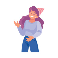 Holiday with Woman Character in Cone Hat Cheering Vector Illustration