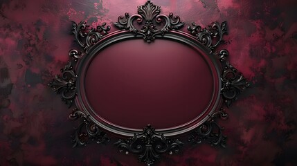 Ornate Black Frame on Dark Red Background for Gothic or Vintage-Themed Designs
