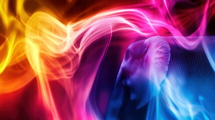Obraz premium An artistic depiction of an elephant surrounded by vibrant, colorful smoke.