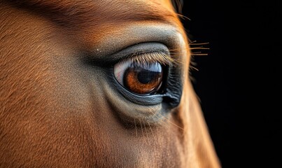 Naklejka premium Close-up of a Horse's Eye Showcasing Intricate Details and Rich Colors Under Natural Light