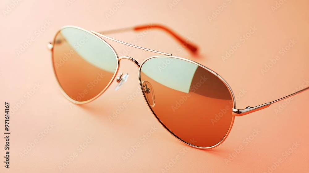 Wall mural A pair of stylish aviator sunglasses resting on a soft, gradient background.