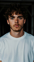 Fototapeta premium White Male His Twenties With Blue Eyes Blue Jea