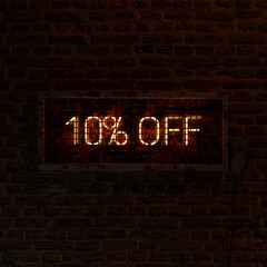 Fototapeta premium 10 Percent Off Neon Light With Brick Wall Bacground