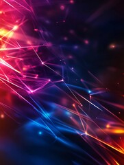 Obraz premium A vibrant digital artwork featuring abstract geometric shapes with glowing lines in shades of red, pink, blue, and orange. The image symbolizes innovation, technology, energy, and connectivity.