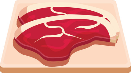 Two pieces of fresh meat with fat layers are lying on a wooden cutting board