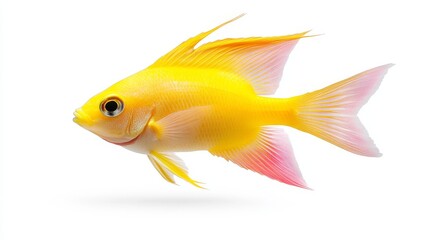 A vibrant yellow and pink fish with a white background. This image is perfect for a variety of uses, including website design, marketing materials, and social media. It can be used to represent concep