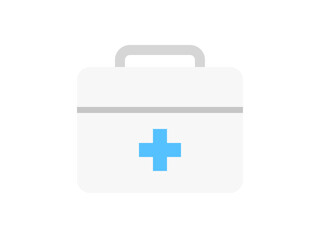 シンプルな青十字マーク救急箱アイコン：角丸白箱