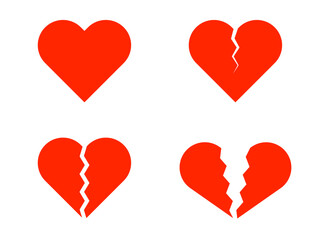 ひび割れた幾何学的ハートマークセット：赤