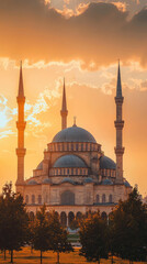 Fototapeta premium Selimiye Mosque in Edirne at sunset, showcasing stunning architecture and warm colors