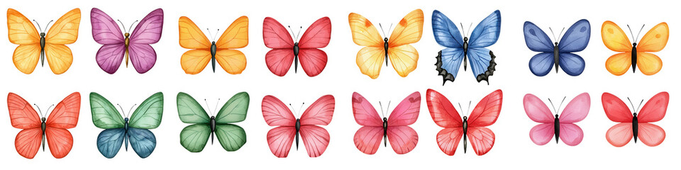 Obraz premium A vibrant collection of colorful butterflies, showcasing diverse colors and patterns for artistic and decorative use.
