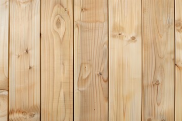 Fototapeta premium Light-colored wooden siding panel planks arranged vertically. The wood has a smooth texture with visible grain patterns and knots, creating a natural and rustic appearance.