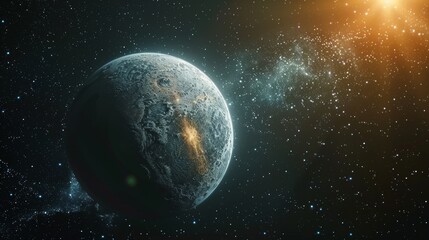 Obraz premium Ultra Close Up Orbiting Planet Elysium in Shimmering Cosmic Landscape