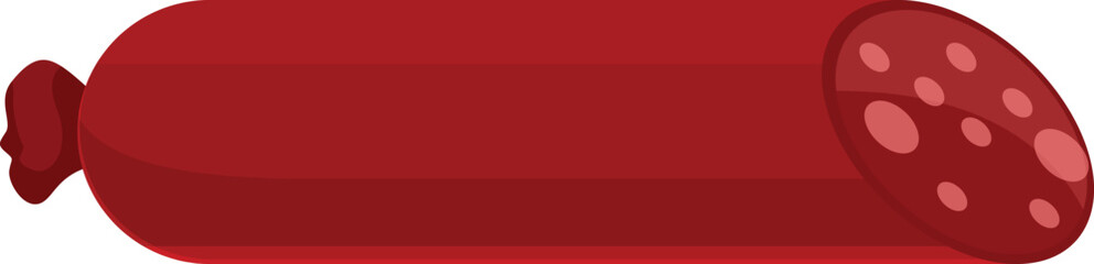 Obraz premium Long smoked salami sausage is lying horizontally with a part of it cut off, revealing the inside