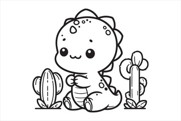 Cute baby dinosaur outline image 23.eps