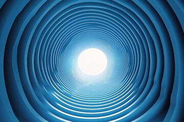 Abstract Blue Tunnel with Light at the End, Evoking Depth and Exploration