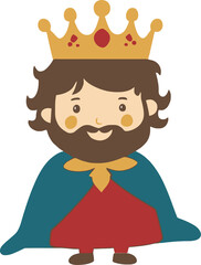 Cartoon King with Crown and Cape for Children's Story Illustrations and Educational Materials