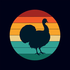 Retro Turkey Silhouette with Vintage Sunset Stripes Background vector illustration
