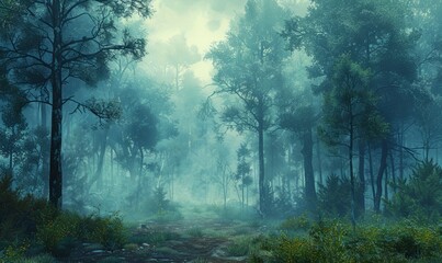 Foggy forest landscape