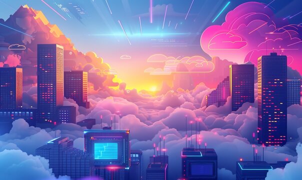 infrastructure cloud tech background illustration scalability networking, data software, platform services infrastructure cloud tech background