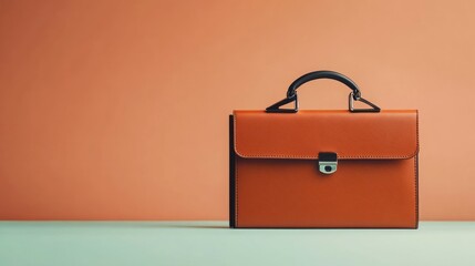 A stylish orange briefcase on a minimalist background, symbolizing professionalism and organization.