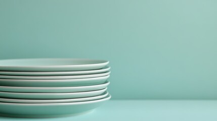 A stack of light blue plates against a matching background, emphasizing simplicity and design.
